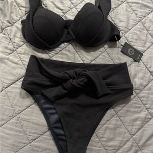 NWT RELLECIGA Black Textured Bikini Set
